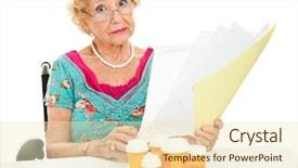  Presentation with medical dbd - Cool new slides with hairing impaired - disabled senior woman unhappy backdrop and a cream colored foreground