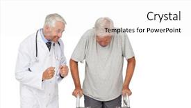  Presentation with walker - Audience pleasing presentation theme consisting of hairing impaired - doctor with senior man using backdrop and a white colored foreground