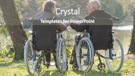  Presentation with wheelchairs - Cool new PPT theme with hairing impaired - elderly couple in wheelchairs holding backdrop and a gray colored foreground