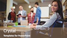  Presentation with creative writing - PPT theme enhanced with hairing impaired - portrait of confident disabled businesswoman background and a coral colored foreground