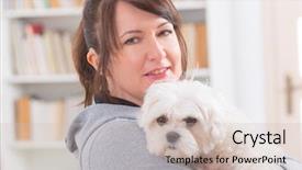  Presentation with aid - Presentation having hairing impaired - young smiling woman wearing deaf background and a soft green colored foreground
