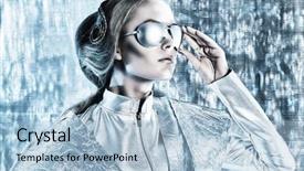  Presentation with futuristic glasses - Audience pleasing presentation design consisting of poetry creativity concept background on backdrop and a ocean colored foreground