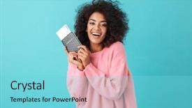  Presentation with passport - Slide set featuring hairstyle rejoicing and holding passport background and a light blue colored foreground