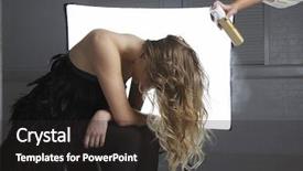  Presentation with product - Beautiful PPT layouts featuring hairstylist spraying hair product backdrop and a dark gray colored foreground