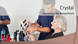  Presentation with hair color - PPT theme featuring hairstylist with catalog choosing hair background and a white colored foreground