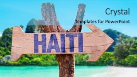  Presentation with haiti - Beautiful PPT theme featuring haiti wooden sign with beach backdrop and a arctic colored foreground