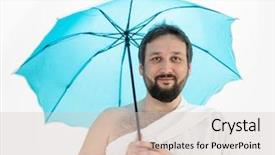  Presentation with pilgrim - PPT theme having hajj pilgrim with blue umbrella background and a lemonade colored foreground