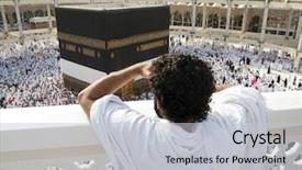  Presentation with kaaba mecca - Amazing PPT theme having hajj praying in crowd backdrop and a light gray colored foreground