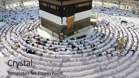  Presentation with hajj - Theme having hajj praying in crowd background and a light gray colored foreground