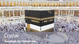  Presentation with kaaba mecca - PPT theme with hajj praying in crowd background and a gray colored foreground