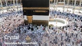  Presentation with kaaba mecca - Slide deck having hajj praying in crowd background and a gray colored foreground