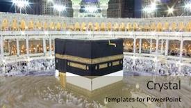  Presentation with kaaba - Cool new slide deck with hajj praying in crowd backdrop and a coral colored foreground