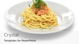  Presentation with spicy food - Theme enhanced with hakata-spicy-caviar-pasta background and a light gray colored foreground