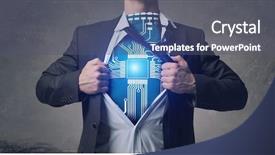  Presentation with super power - Slides with haker - he has super power mixed background and a dark gray colored foreground
