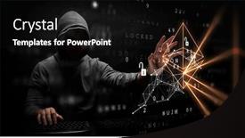  Presentation with crypto - Colorful presentation design enhanced with email hacking - haker guy in hoodie backdrop and a black colored foreground