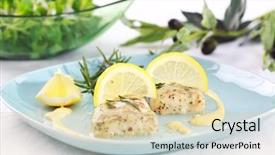  Presentation with olive - PPT layouts having haking - baked hake with olive oil background and a lemonade colored foreground