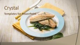  Presentation with trout fish file - Presentation design enhanced with haking - fish fillet with fresh spinach background and a  colored foreground