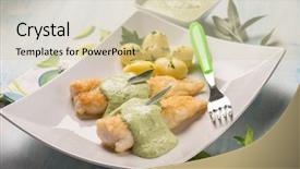  Presentation with trout fish file - Amazing PPT theme having haking - fish fillet with yogurt cream backdrop and a  colored foreground