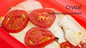  Presentation with tomato - Presentation theme consisting of haking - some slices of hake cooked background and a  colored foreground