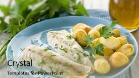  Presentation with food dimsum chinese steamed dumplings - Colorful slide set enhanced with haking - steamed cod with parsley backdrop and a  colored foreground