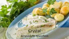  Presentation with dim sum shumai steamed - Amazing presentation theme having haking - steamed cod with parsley backdrop and a  colored foreground