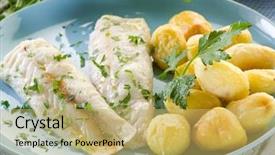  Presentation with dim sum shumai steamed - Presentation theme with haking - steamed cod with parsley background and a yellow colored foreground