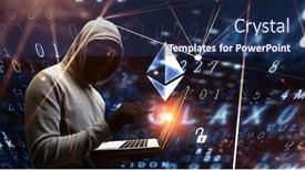  Presentation with crypto - Audience pleasing presentation design consisting of ethereum - haking into crypto world mixed backdrop and a navy blue colored foreground