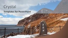  Presentation with japan - Theme enhanced with hakodate-japan-at-tachimachi-cape background and a light blue colored foreground