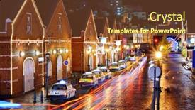  Presentation with international trading - Theme featuring hakodate-japan-october-24-warehouses background and a tawny brown colored foreground