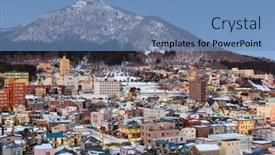  Presentation with japan - PPT theme with hakodate-japan-skyline-at-mt background and a teal colored foreground