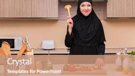  Presentation with arab - Presentation design featuring halal - young arab family background and a coral colored foreground