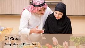  Presentation with arab - Slide set featuring halal - young arab family background and a lemonade colored foreground