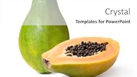  Presentation with papaya - Cool new PPT layouts with half cut and whole papaya fruits on white background backdrop and a white colored foreground