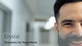  Presentation with medical worker - PPT layouts featuring half-face-portrait-of-smiling background and a light gray colored foreground