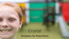  Presentation with school elementary - Slide deck having half-face-portrait-of-smiling background and a  colored foreground