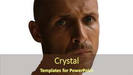  Presentation with man looking up happy - PPT layouts featuring half-frontal-portrait background and a tawny brown colored foreground