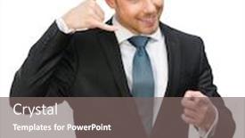  Presentation with points - Theme enhanced with half-length portrait of businessman phone gesturing who points with finger isolated on white concept of communication and contact background and a gray colored foreground
