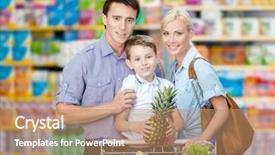  Presentation with family shopping - Colorful presentation theme enhanced with half-length portrait of family in the shop son keeps pineapple over the shopping trolley full of food backdrop and a coral colored foreground