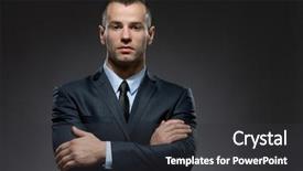  Presentation with man in suit and tie - Slide deck enhanced with half-length portrait of man background and a dark gray colored foreground