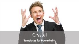  Presentation with executive - PPT theme enhanced with half-length portrait of scared and screaming executive with hands up isolated on white background and a gray colored foreground