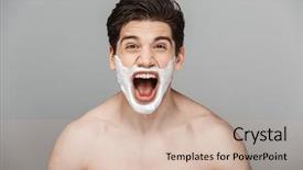  Presentation with beauty contest pageant - Presentation theme featuring half naked handsome young man background and a soft green colored foreground