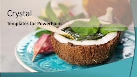  Presentation with coconut leaves for coconut - Beautiful slide deck featuring half of coconut with chutney backdrop and a  colored foreground