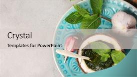  Presentation with coconut leaves for coconut - Slide deck enhanced with half of coconut with chutney background and a  colored foreground