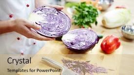  Presentation with cooking chef - Theme enhanced with half of fresh purple cabbage background and a  colored foreground