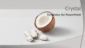  Presentation with coconut fruit - Amazing PPT theme having half-of-fresh-ripe-organic backdrop and a light gray colored foreground