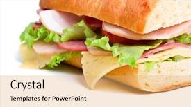  Presentation with cream cheese and fruit sandwich - Presentation theme enhanced with half of long baguette sandwich background and a yellow colored foreground