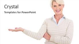  Presentation with middle ages - Slide set with half plain - beautiful middle aged woman presenting background and a white colored foreground