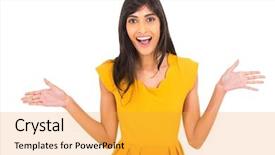  Presentation with indian woman - Cool new presentation design with half plain - excited indian woman on white backdrop and a  colored foreground