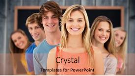  Presentation with group - Beautiful PPT layouts featuring half plain - group standing behind one another backdrop and a coral colored foreground