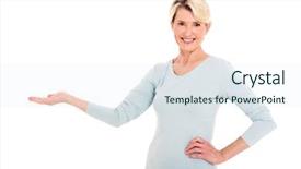  Presentation with empty - Presentation design with half plain - happy senior woman presenting empty background and a sky blue colored foreground